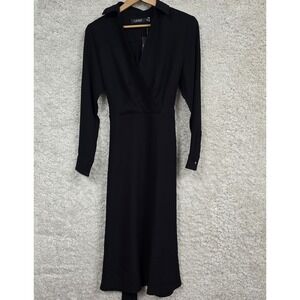 Lauren Ralph Lauren Black Midi Dress Womens 8 Long Sleeve Collared Pockets
